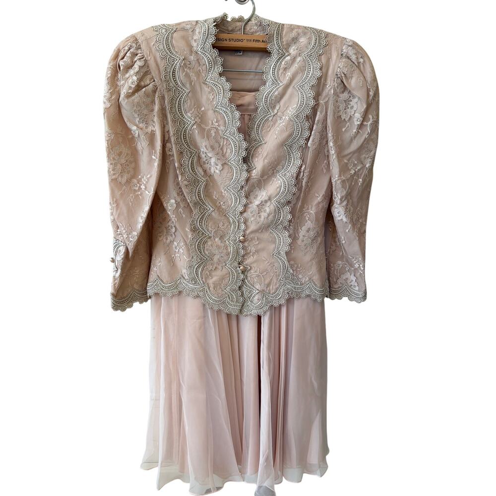 Vintage Cachet by Bart Protas Two Piece Skirt Jacket Set Women's Size 5 6 Blush